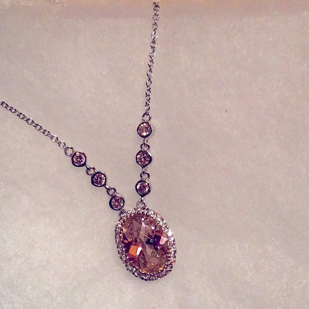 New Drop Pendant Necklace,pale pink CZ stone, beautiful workmanship